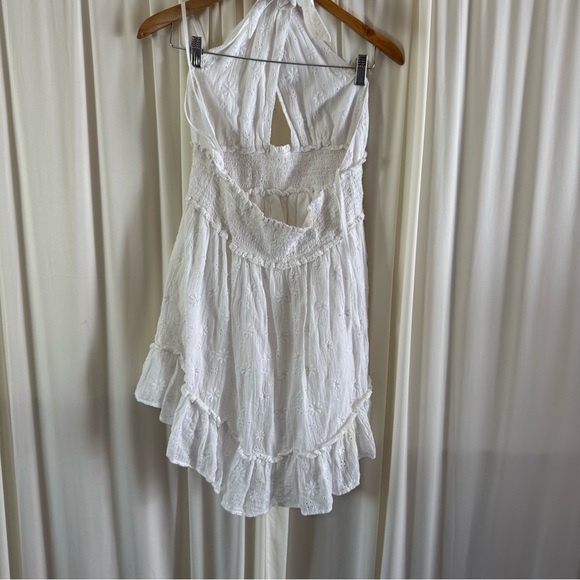 Aerie Halter Criss Cross White Eyelet Open Back Mini Dress Sz Large Summer Vacay - Picture 5 of 7